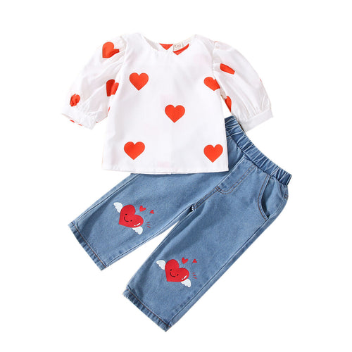 Heart Print Top & Jeans