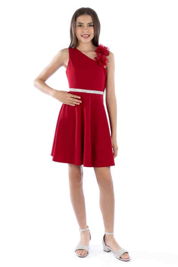 One Shoulder 3D Flower Dress