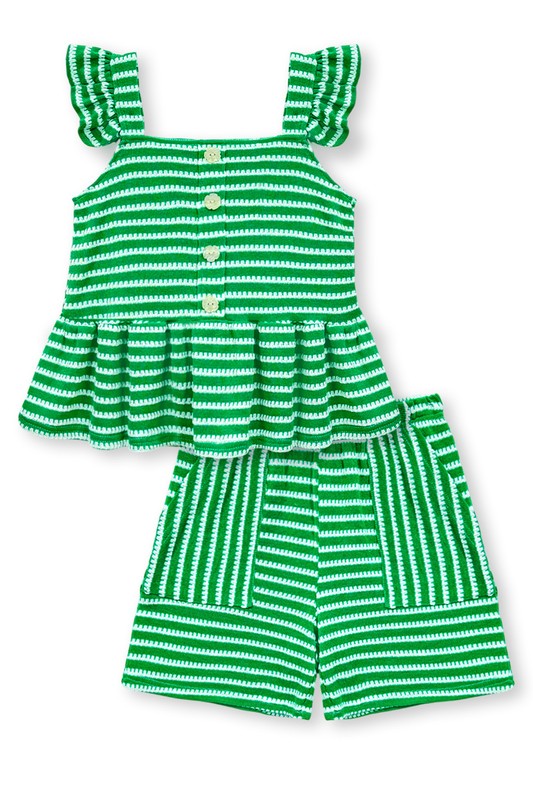 Ruffle Striped Short Set