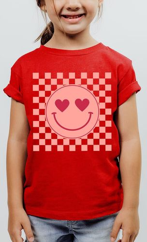 Heart Eyes Smiley Checkered Tee