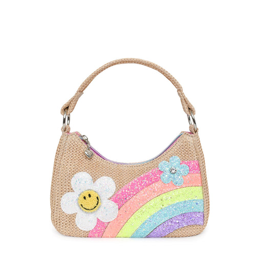 Rainbow Daisy Straw Mini Crescent Bag