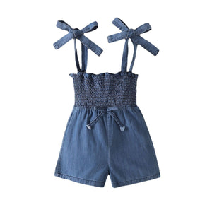 Denim Smocked Sling Romper