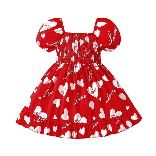 Valentine's Day Puff Sleeve Love Print Dress