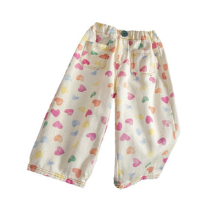 Heart Print Wide Leg Pants