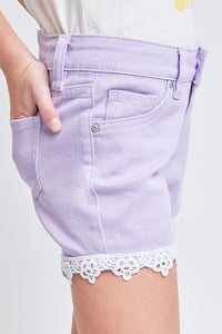 Twill Shorts With Lace Trimmed Hem