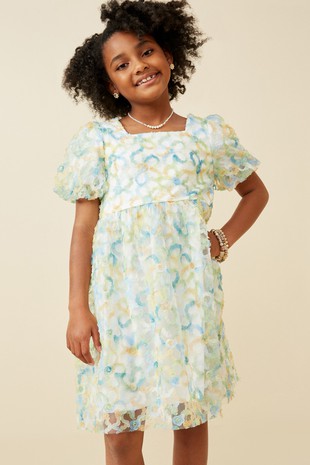 Mesh Floral Square Neck Dress