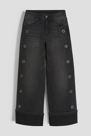 Hot Fix Stud Cuffed Wide Jeans