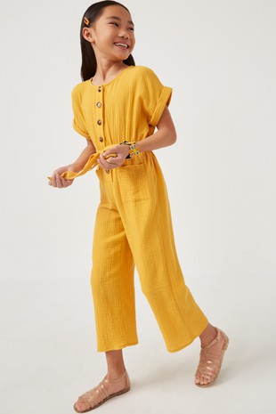 Button Up Belted Jumpsuit