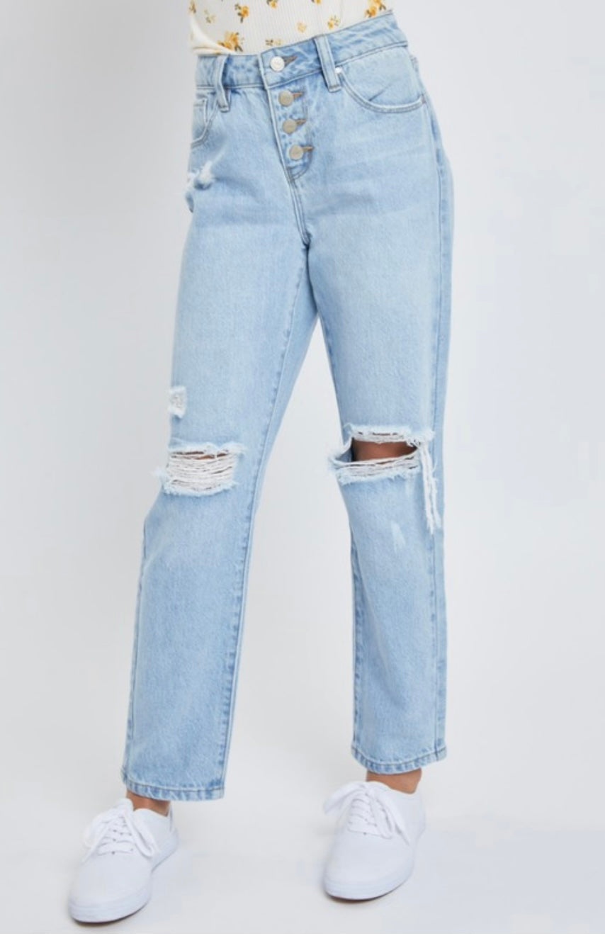 Exposed Button Front Straight Jeans